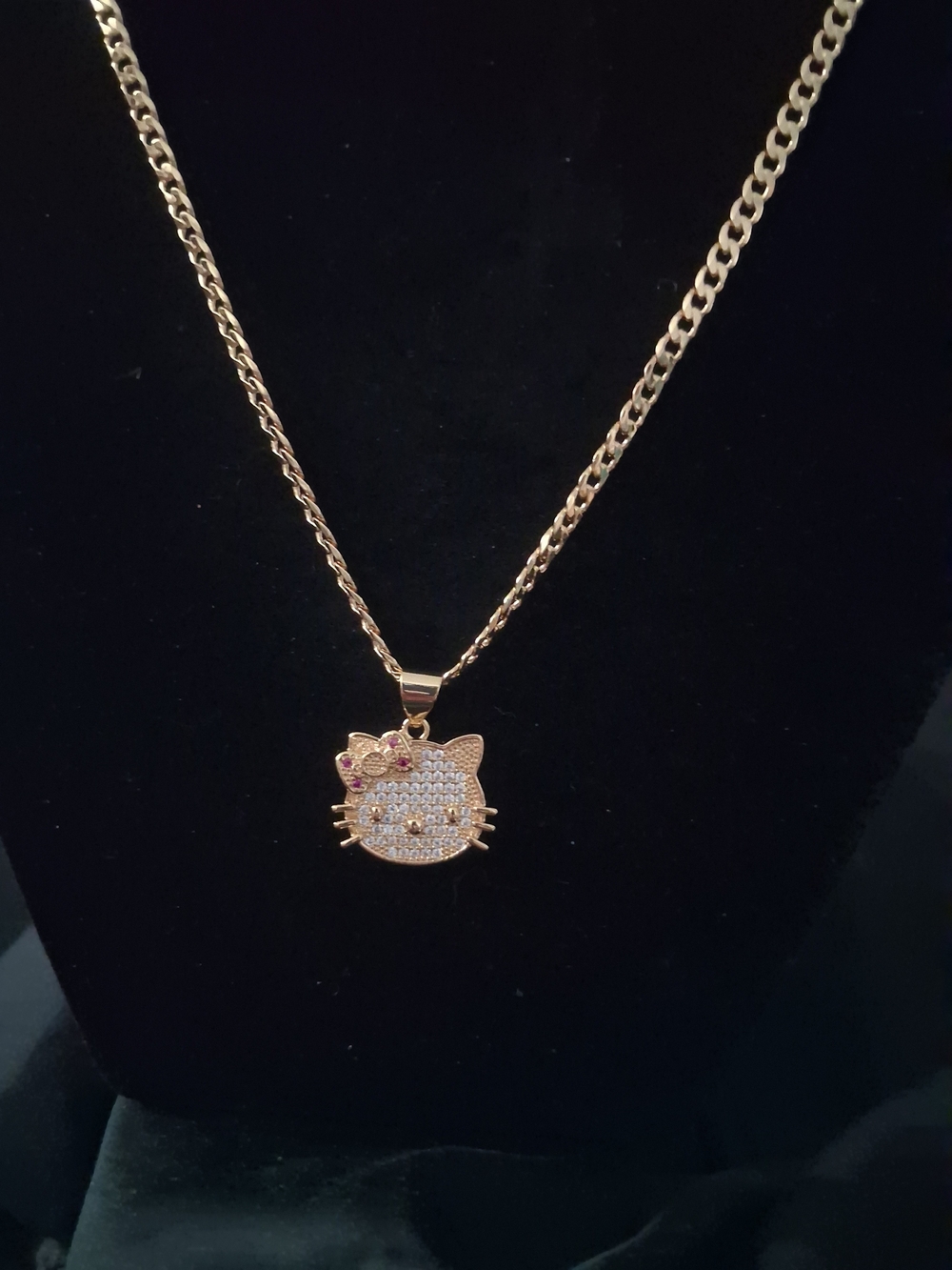 14K Gold Filled Crystal Cat Pendant Necklace - 19 Inch - 7g